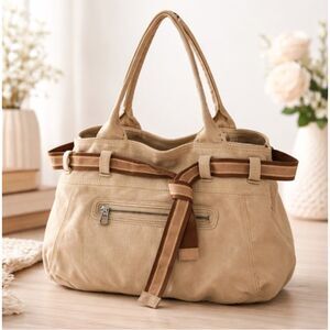 Gap 1969 Canvas Tote Shoulder Bag Tan Stripe Belt Large Womens Purse